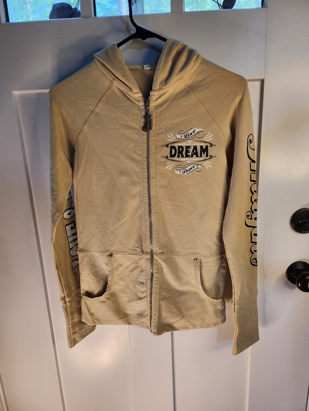Dream Graphic Zip Hoodie - Women's Tan Hooded Jacket